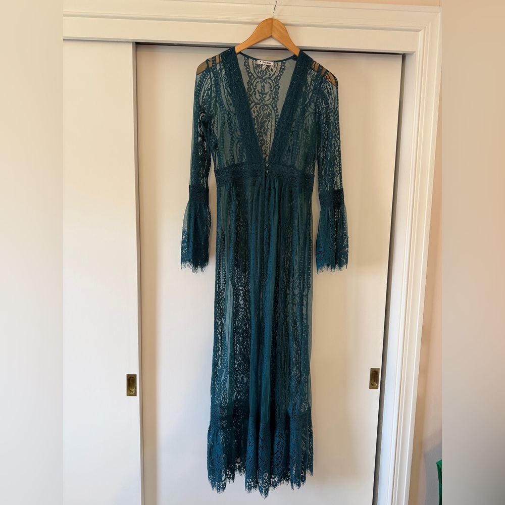 Teal Lace Maxi Dress - Size Small